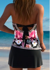 Black Mid Waisted Lace Up Floral Print Tankini Set | thumb picture 