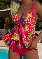 Coral Mid Waisted Tie Floral Print Tankini Set | thumb picture 