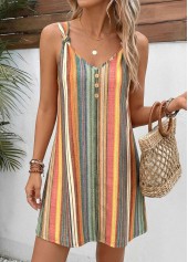 Multi Color Striped Short Twist Strappy V Neck Dress