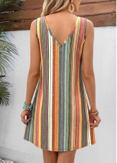 Multi Color Striped Short Twist Strappy V Neck Dress | thumb picture 