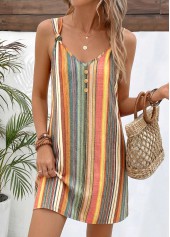 Multi Color Striped Short Twist Strappy V Neck Dress | thumb picture 