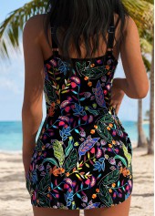 Multi Color Curved Hem Leaf Print One Piece Swimdress | thumb picture 