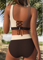 Dark Coffee Mid Waisted Lace Up Bikini Set | thumb picture 