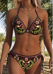Black Low Waisted Two-piece Tribal Print Bikini Set