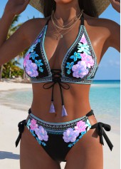 Multi Color Mid Waisted Lace Up Bikini Set | thumb picture 