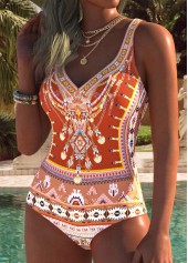 Orange Wrap Tribal Print One Piece Swimwear | thumb picture 