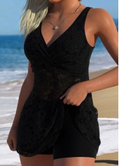 Black Patchwork Mid Waisted Tankini Set | thumb picture 