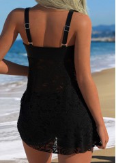 Black Patchwork Mid Waisted Tankini Set | thumb picture 