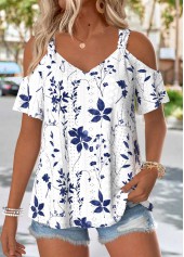 Plus Size Raw White Twist Floral Print T Shirt