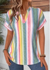 Plus Size Multi Color Curved Hem Striped Blouse | thumb picture 
