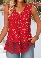 Red Polka Dot Lace Trim Sleeveless Tank Top | thumb picture 