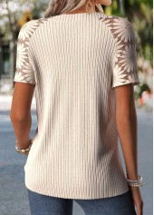 Beige Curved Hem Short Sleeve Round Neck T Shirt | thumb picture 