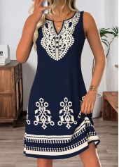 Navy Tribal Print Short Tummy Coverage Sleeveless Dress