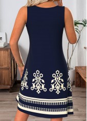 Navy Tribal Print Short Tummy Coverage Sleeveless Dress | thumb picture 