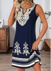 Navy Tribal Print Short Tummy Coverage Sleeveless Dress | thumb picture 