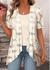 Beige Short Sleeve Fake Two Piece Twinset