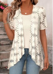 Beige Short Sleeve Fake Two Piece Twinset | thumb picture 