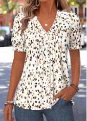 Beige Polka Dot Frill Short Sleeve T Shirt