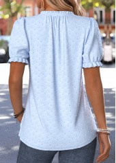 Light Blue Frill Short Sleeve V Neck T Shirt | thumb picture 