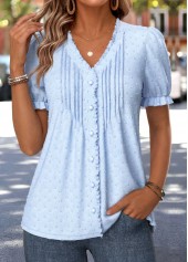 Light Blue Frill Short Sleeve V Neck T Shirt | thumb picture 