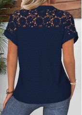 Navy Tummy Coverage Short Sleeve Split Neck Blouse | thumb picture 