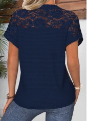 Navy Tummy Coverage Short Sleeve Split Neck Blouse | thumb picture 
