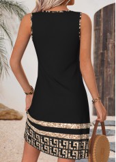 Black Tribal Print Short Shirred Sleeveless V Neck Dress | thumb picture 
