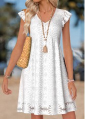 White Short Ruffle V Neck Dress | thumb picture 