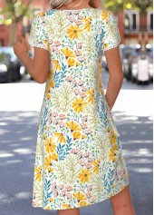 Yellow Floral Print Tuck Stitch Short Sleeve Dress | thumb picture 