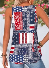 American Flag Navy Tribal Print Curved Hem Tank Top | thumb picture 