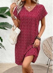 Wine Red Geometric Print Short Tummy Coverage Dress