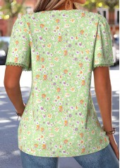 Light Green Ditsy Floral Print Curved Hem T Shirt | thumb picture 