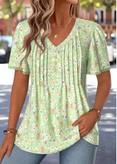 Light Green Ditsy Floral Print Curved Hem T Shirt | thumb picture 