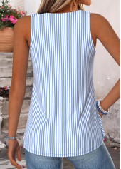 Blue Striped Curved Hem Sleeveless Scoop Neck Tank Top | thumb picture 