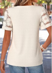 Beige Patchwork Short Sleeve Split Neck Blouse | thumb picture 