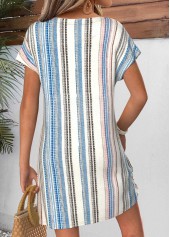 Multi Color Striped Short Tummy Coverage Split Neck Dress | thumb picture 