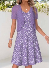 Light Purple Ditsy Floral Print Dress and Cardigan | thumb picture 