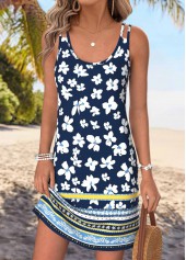 Navy Floral Print Short Cut Out Strappy Dress