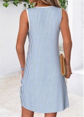 Dusty Blue Striped Short Tummy Coverage Sleeveless Dress | thumb picture 