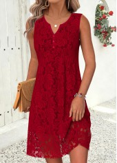 Wine Red Short Tummy Coverage Sleeveless Round Neck Dress