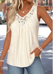 Beige Patchwork Sleeveless V Neck Tank Top | thumb picture 