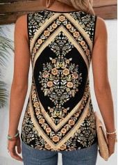 Black Tribal Print Pleated Sleeveless V Neck Tank Top | thumb picture 