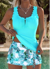 Mint Green Mid Waisted Two-piece Bohemian Print Tankini Set