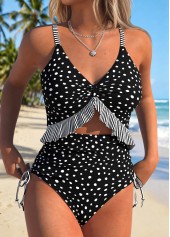 Black Fake 2in1 Polka Dot One Piece Swimwear