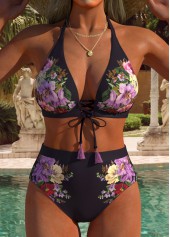 Dusty Purple Mid Waisted Lace Up Bikini Set