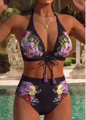 Dusty Purple Mid Waisted Lace Up Bikini Set | thumb picture 