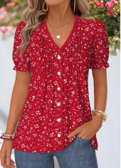 Plus Size Red Frill Geometric Print T Shirt