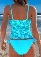 Cyan Mid Waisted Lace Up Floral Print Tankini Set | thumb picture 