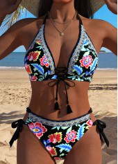 Multi Color Low Waisted Patchwork Floral Print Bikini Set