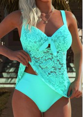 Cyan Mid Waisted Tummy Coverage Tankini Set | thumb picture 